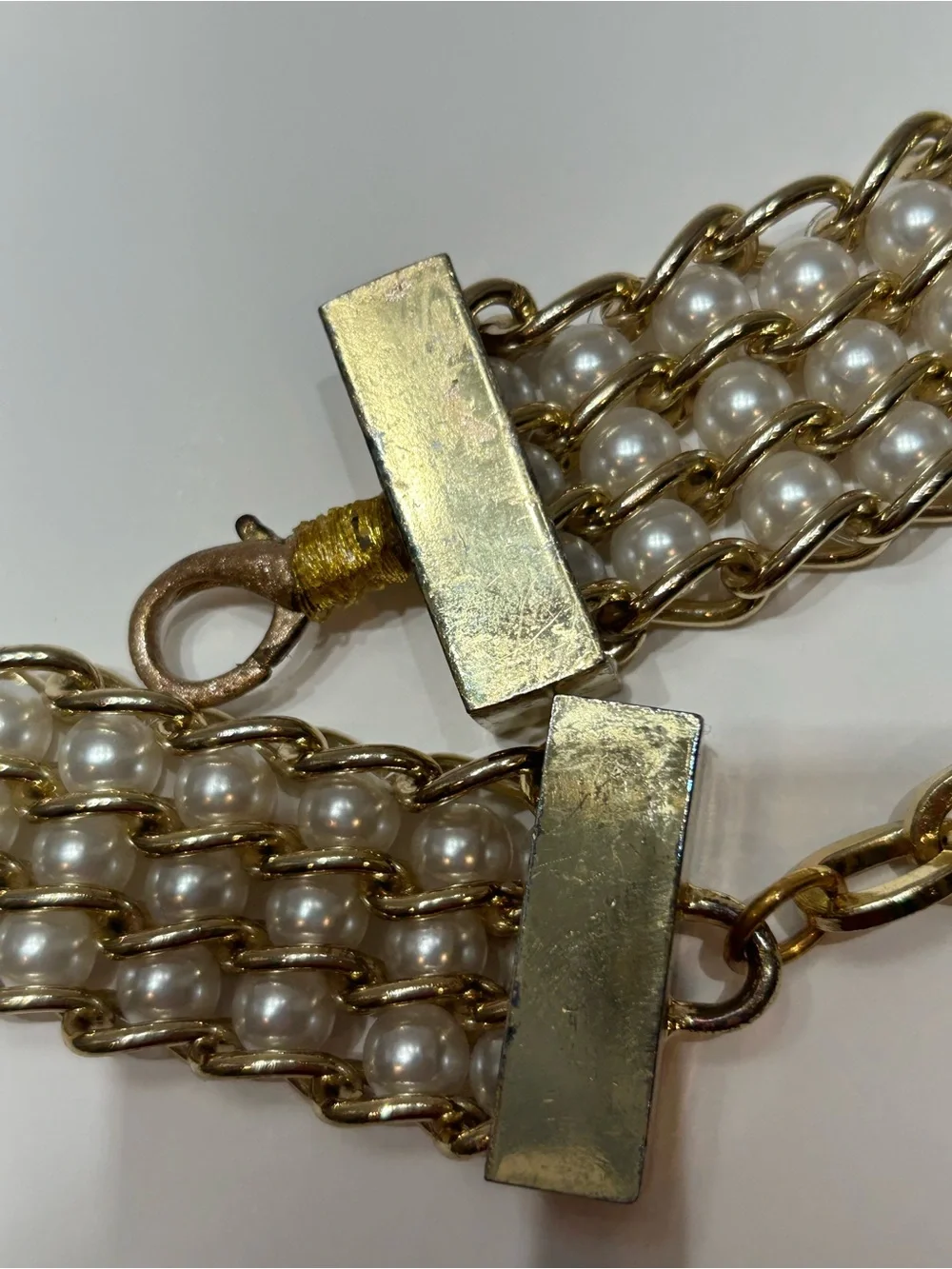 Per Se Gold Multi-Row Chain and Pearl Waist Vintage Jewelry Belt 32” plus chain